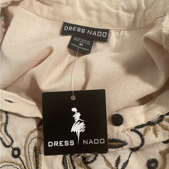 DressNaoo Women’s Size M Navy/Ivory Sleeve and Collar embroidery Detail Dress - Picture 6 of 14